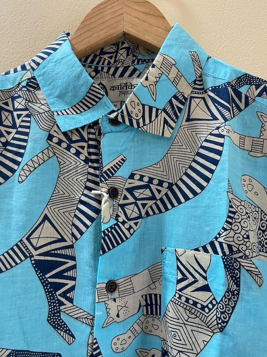 Sphynx Cat Print Cotton Classic Half Shirt for Men -Sky Blue