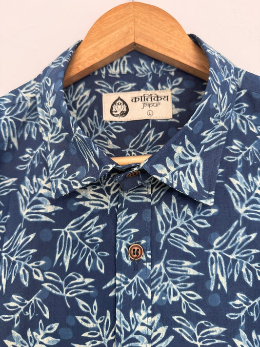 Indigo Print Cotton Shirt for Mens