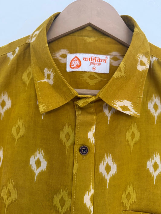 Kartikeya Jaipur Classic Ikat Print Cotton Shirt - Mustard