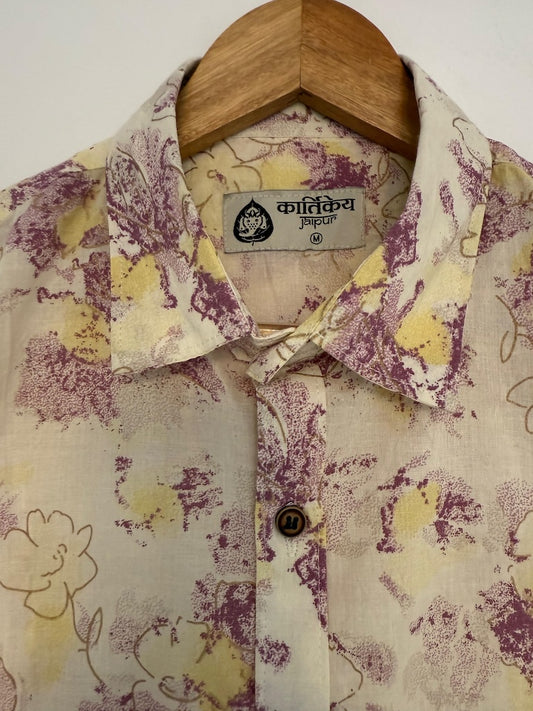 Floral Print Cotton Casual Shirt for Men - PURPLE