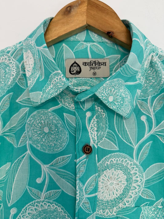 Floral Print Cotton Casual Shirt for Men - SKY