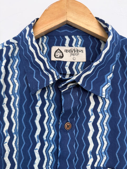 Indigo Print Cotton Casual Shirt for Men