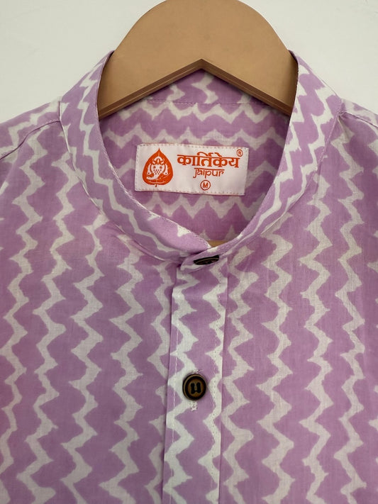 Floral Print Cotton Classic Shirt for Men - Ban Collar