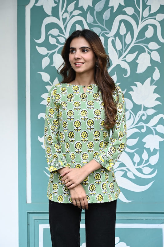 Handblock Cotton Printed Tops For Women