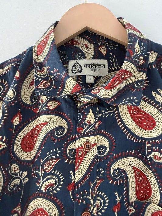 Short Sleeve Kalamkari Print Cotton Shirt For Men
