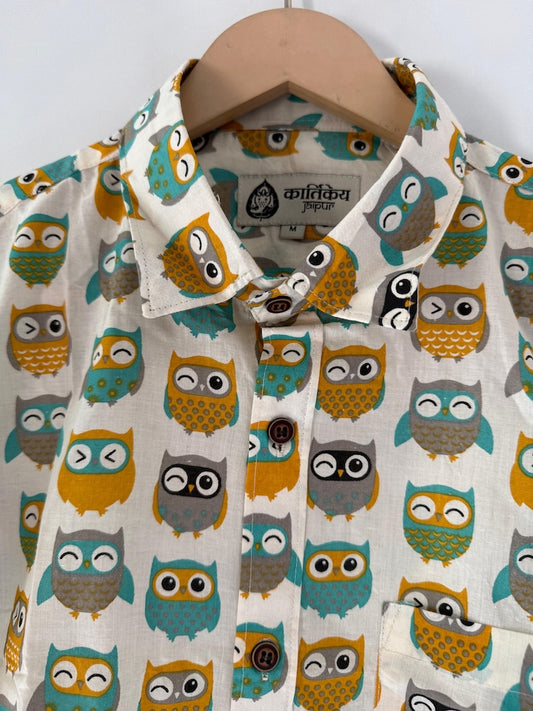 Cute Owl Print Cotton Half Sleeve Men Shirt