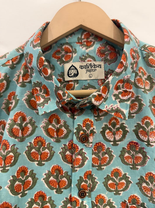 Bagru Print Half Sleeve Handmade Cotton Shirt for Men - Organic