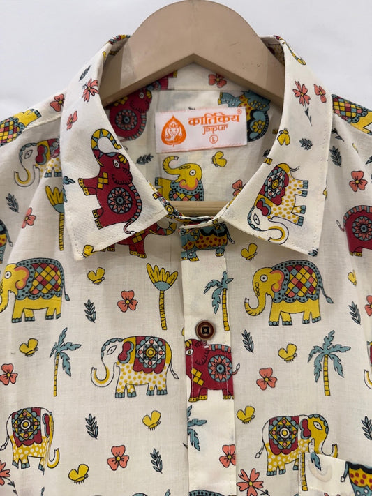 Traditional Elephant Print Cotton Shirt For Men
