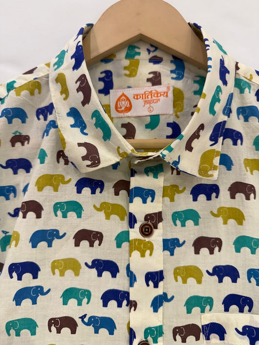 Small Elephant Print Cotton Shirt for Men