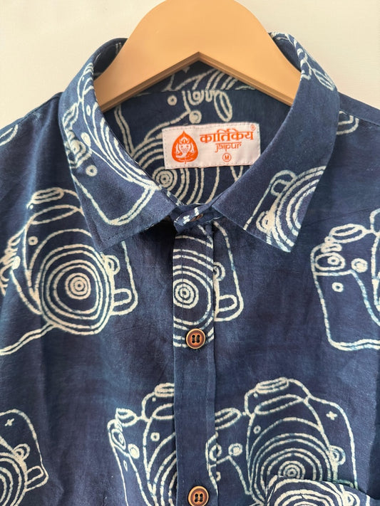 Classic Indigo Camera Print Shirts For Men