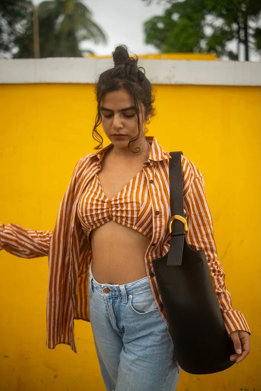 Hand Block Strips Cotton Lace Bralette