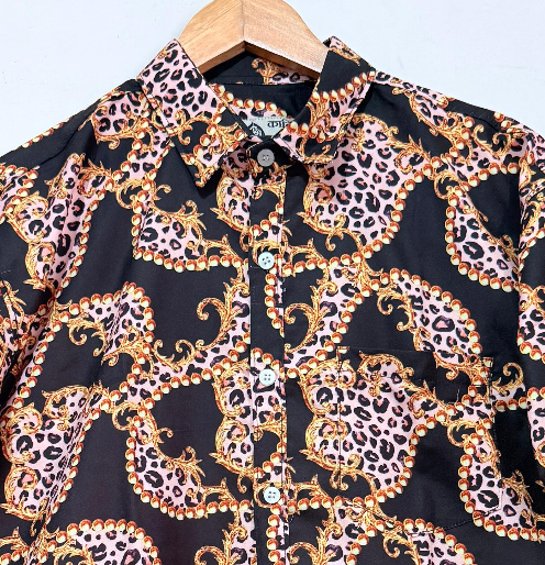 Leopard Cotton Blend Partywear Shirt For Men