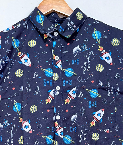 Space Fun Cotton Blend Partywear Shirt For Men