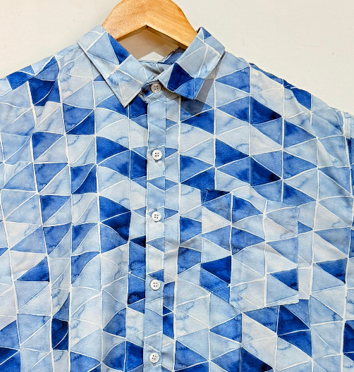 Indigo Marble Cotton Blend Partywear Shirt For Men