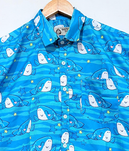 Fish Print Cotton Blend Casual Shirt For Men