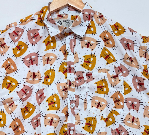 Cat Print Cotton Blend Casual Shirt For Men