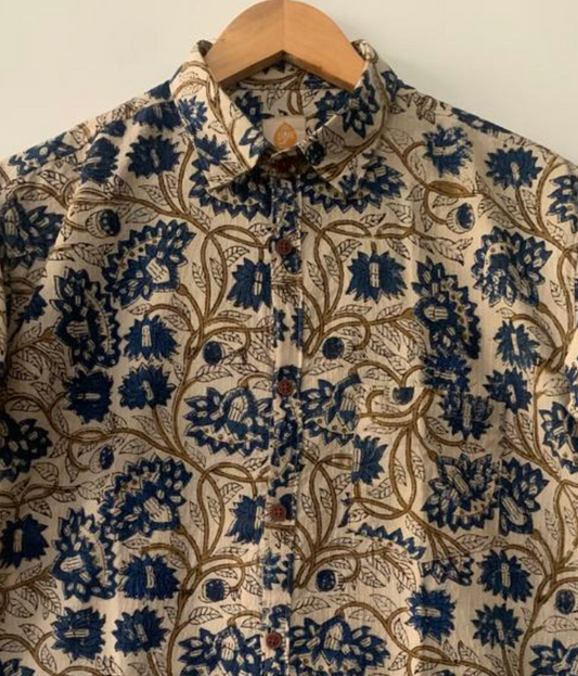 Katha Hand Block Print Half Sleeve Vintage Shirt
