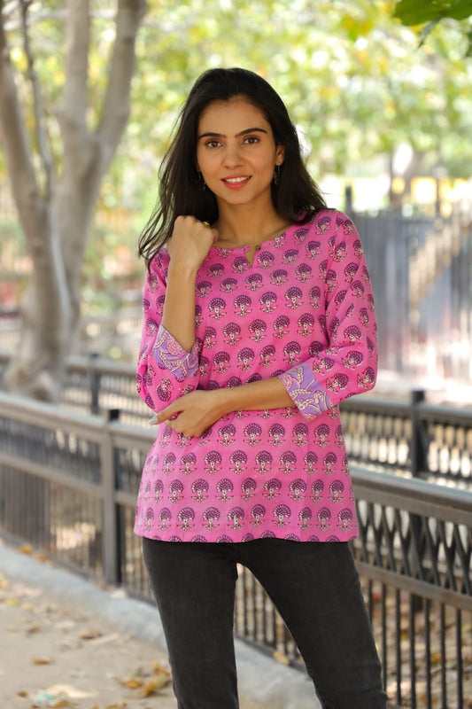 Handblock Cotton Printed Tops For Women