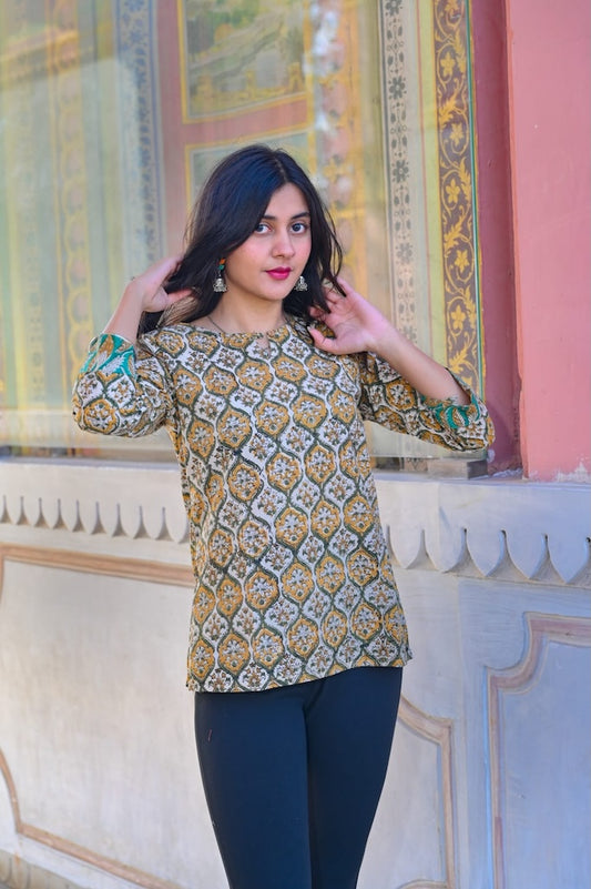 Handblock Cotton Printed Tops For Women