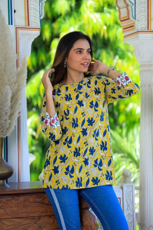 Handblock Cotton Printed Tops For Women