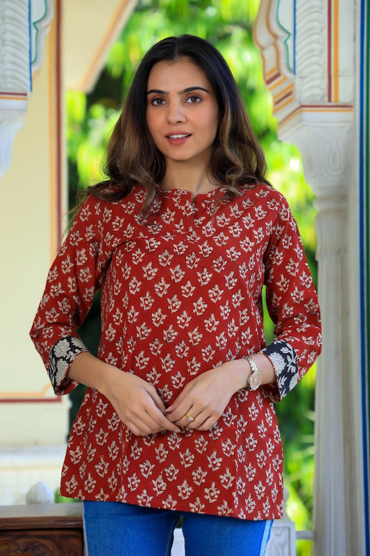 Handblock Cotton Printed Tops For Women