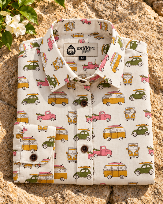 Womens Tuktuk Print Cotton Full Sleeves Shirt