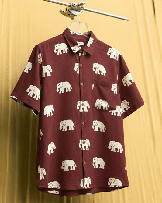 Maroon Bold Elephant Print Shirt for Men