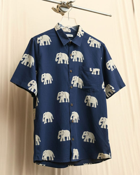 Navy Blue Bold Elephant Print Shirt for Men