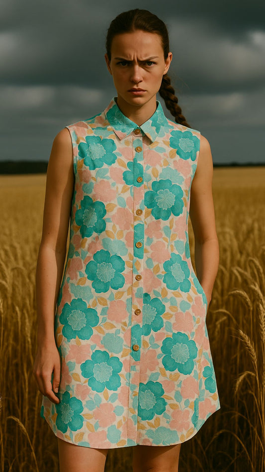 Green Floral Shirt Dress for Women