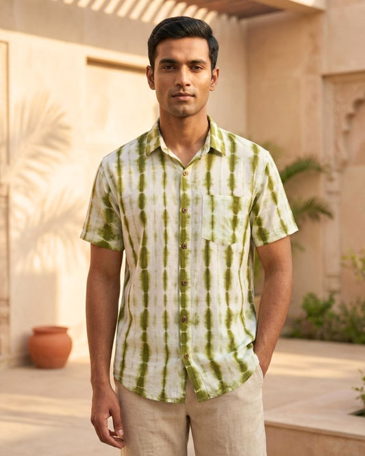 Organic Mint Tie Dye Mens Short Sleeves Cotton Shirt