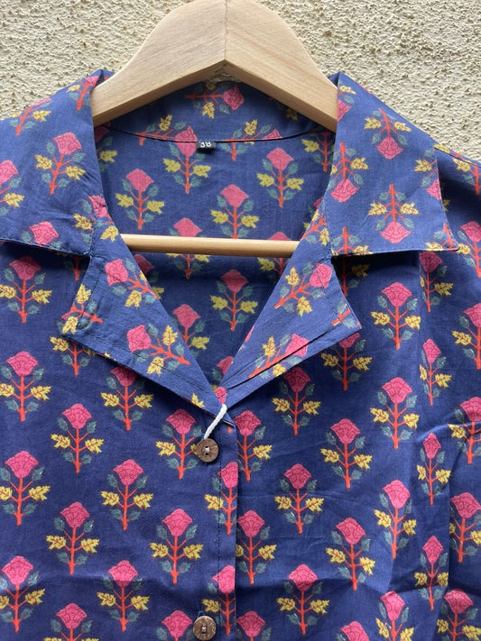 Floral Print Half Sleeve Cotton Shirt for Women