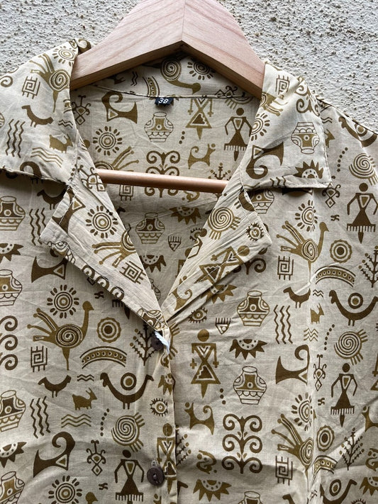 Tribal Print Half Sleeve Cotton Shirt for Women