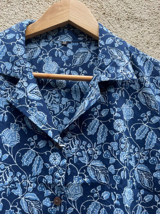 Indigo Print Half Sleeve Cotton Shirt for Women