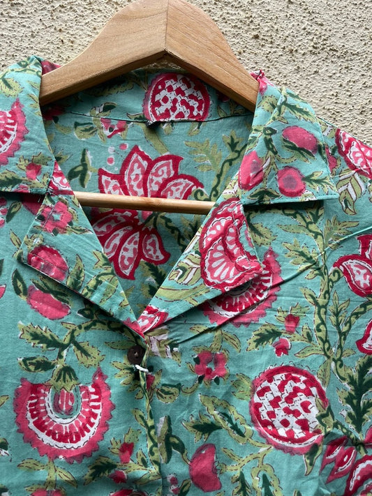 Floral Print Half Sleeve Cotton Shirt for Women