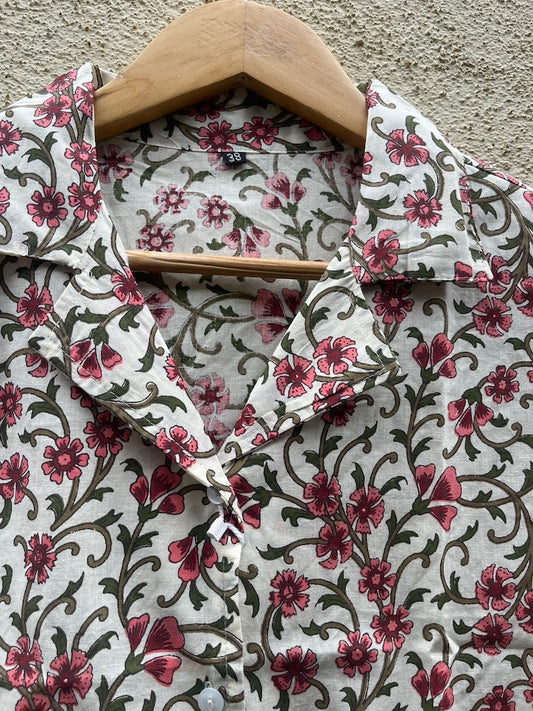 Sanganeri Print Half Sleeve Shirt for Women