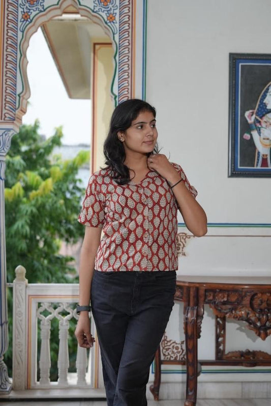 Bagru Print Plus Size Cotton Shirt For Women