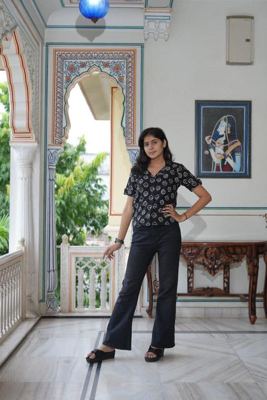 Block Printed Plus Size Cotton Shirt For Women