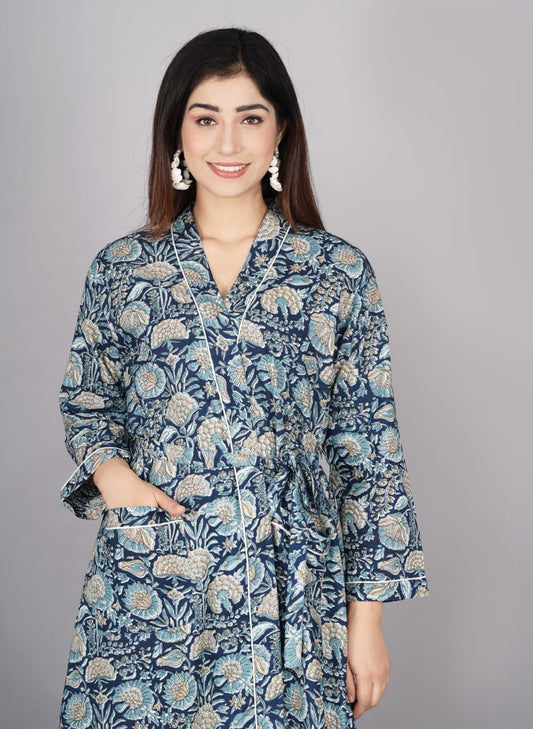 Block Printed Cotton Bathrobe