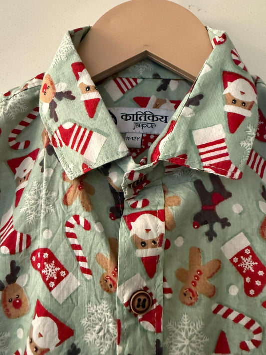 Christmas Print Cotton Classy Shirt For Boys