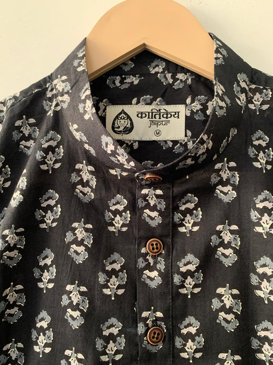 Floral Cotton Vintage Short Kurta for Men