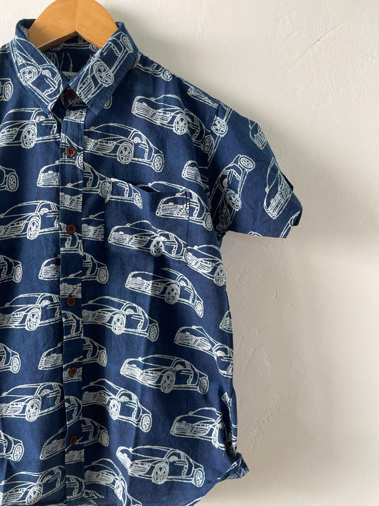 Urban Kids Car Print Cotton Shirt- Oversized