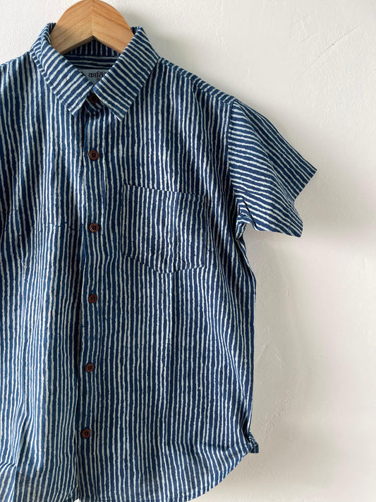 Natural Indigo Print Kids Shirt - Kartikeya Jaipur- Oversized