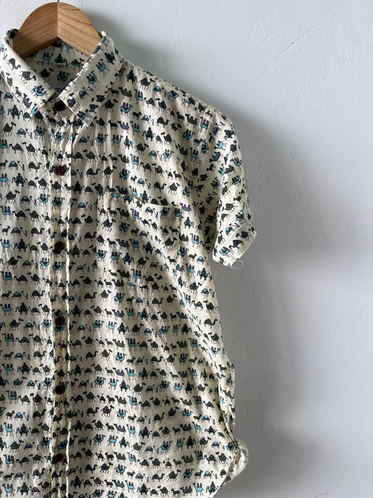 Camel Print Cotton Kids Shirt - Grey- Oversized