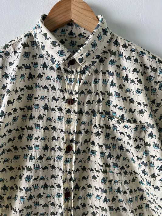 Camel Print Cotton Kids Shirt - Grey- Oversized