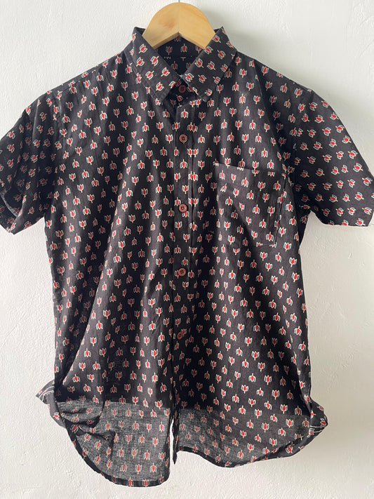 Ajrakh Print Vintage Cotton Shirt For Kids- Oversized