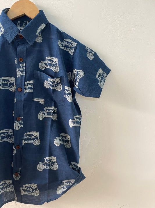 Vintage Car Rally Indigo Shirt for Kids- Oversized
