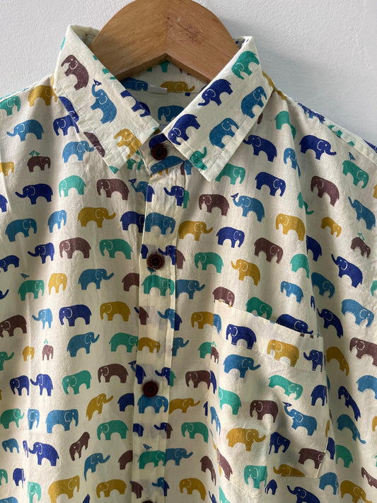 Small Elephant Print Cotton Shirt For Mens - Multicolor
