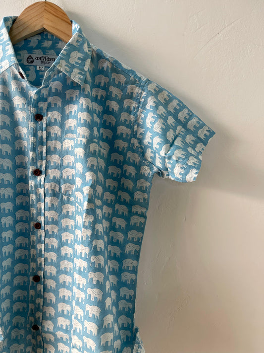 Kartikeya Jaipur Elephant Print Kids Cotton Shirt- Oversized