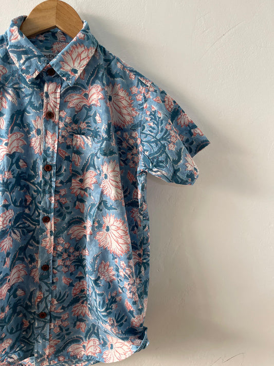 Stylish Blue Bagru Print Kids Shirt- Oversized