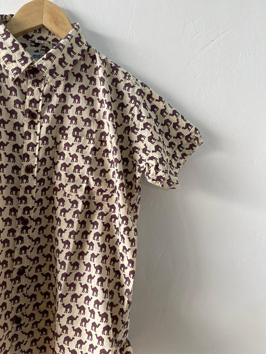 Camel Print Vinatge Cotton Shirt for Kids- Oversized